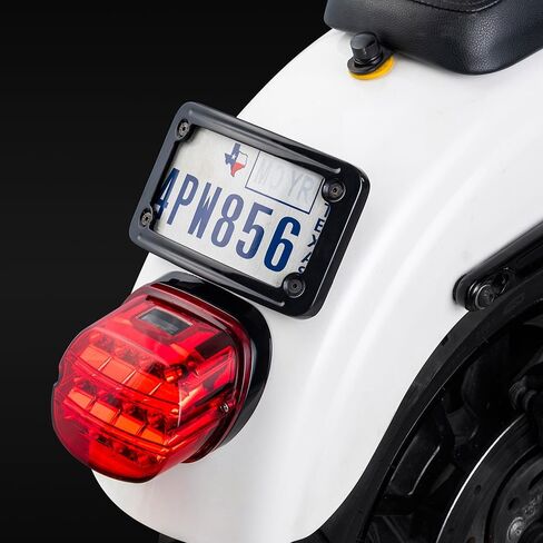 Gloss Black Motorcycle License Plate Mount Frame, Curved Laydown Style License Plate Frame Compatible with Harley 3-Hole Mount Models XL/FX/FL/FXR/FXD, 02-08 VTX1800R/S/T, 03-09 VTX1300R/S/T in Kuwait