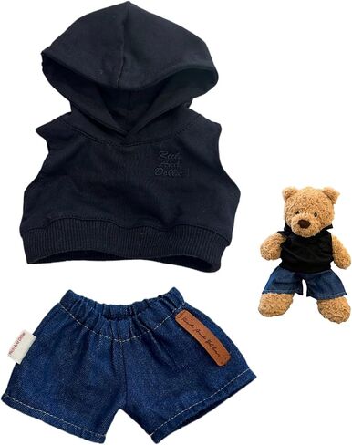 9-12"/30cm Teddybear Clothes Outfit: Black Hoodie + Denim Shorts Set for 12" Bashful Bunny, 11" Bumblybear,Medium Bartholomew Bear(NO Doll) in Kuwait