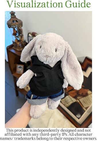 9-12"/30cm Teddybear Clothes Outfit: Black Hoodie + Denim Shorts Set for 12" Bashful Bunny, 11" Bumblybear,Medium Bartholomew Bear(NO Doll) in Kuwait