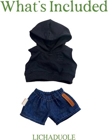 9-12"/30cm Teddybear Clothes Outfit: Black Hoodie + Denim Shorts Set for 12" Bashful Bunny, 11" Bumblybear,Medium Bartholomew Bear(NO Doll) in Kuwait