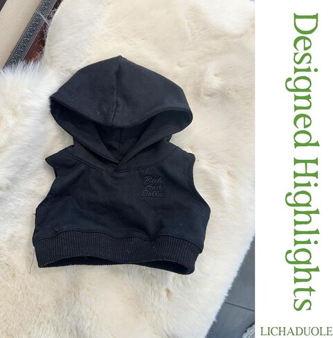 9-12"/30cm Teddybear Clothes Outfit: Black Hoodie + Denim Shorts Set for 12" Bashful Bunny, 11" Bumblybear,Medium Bartholomew Bear(NO Doll) in Kuwait