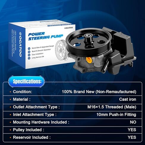 Power Steering Pump with Pulley and Reservoir Fits for Ford Focus 2006 2007 2008 2009 2010 2011, 2.0L 2.3L 2.5L, Transit Connect 2010-2011 Replaces 20-326, 6S4Z3A674A, N7120153 Power Assist Pump in Kuwait