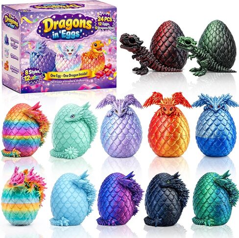 12Pack 3D Printed Dragon Eggs with Dragon Inside, Fantasy Collectible 3D Print Animals Toys Party Favor Gifts for Kids & Collectors in Kuwait