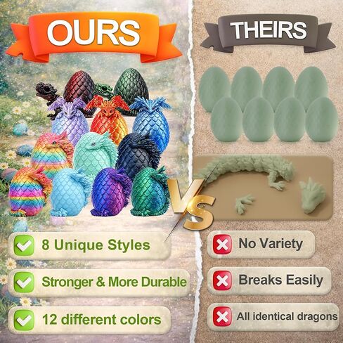 12Pack 3D Printed Dragon Eggs with Dragon Inside, Fantasy Collectible 3D Print Animals Toys Party Favor Gifts for Kids & Collectors in Kuwait