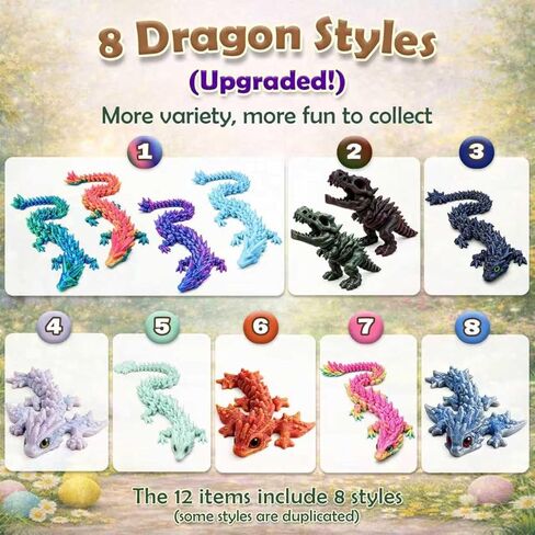 12Pack 3D Printed Dragon Eggs with Dragon Inside, Fantasy Collectible 3D Print Animals Toys Party Favor Gifts for Kids & Collectors in Kuwait