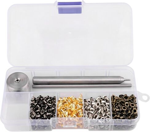 2MM Grommet Tool Metal Eyelets Kit, 800 PCS 4 Colors Plated Copper Leather Metal Grommet Set with 3 Pcs Install Tool and Storage, Fit for Box Shoes Clothes Crafts Bag Sewing Project in Kuwait