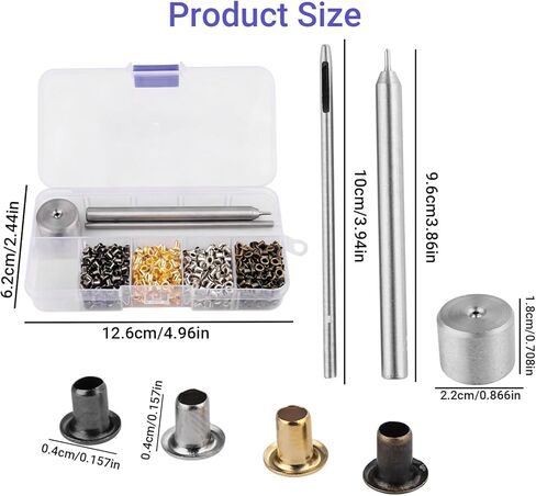 2MM Grommet Tool Metal Eyelets Kit, 800 PCS 4 Colors Plated Copper Leather Metal Grommet Set with 3 Pcs Install Tool and Storage, Fit for Box Shoes Clothes Crafts Bag Sewing Project in Kuwait