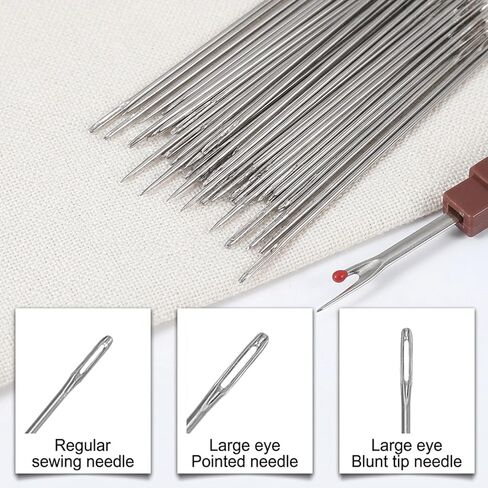 30 Pcs Large Eye Sewing Needles Stainless Steel Hand Sewing Needles for Embroidery 5 Size Easy Threading,Needle Sharp Large for Crafting, 2 Needle Threader 2 Thimble & 1 Thread Ripper in Kuwait