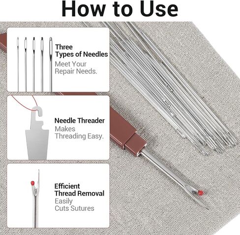 30 Pcs Large Eye Sewing Needles Stainless Steel Hand Sewing Needles for Embroidery 5 Size Easy Threading,Needle Sharp Large for Crafting, 2 Needle Threader 2 Thimble & 1 Thread Ripper in Kuwait