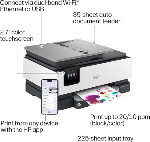 HP OfficeJet Pro 8125 Wireless All-in-One Color Inkjet Printer, Print, Scan, Copy, ADF, Duplex Printing Best-for-Home Office, 3 Month Trial of Instant Ink Included, AI-Capable (C2VJ4A) in Kuwait