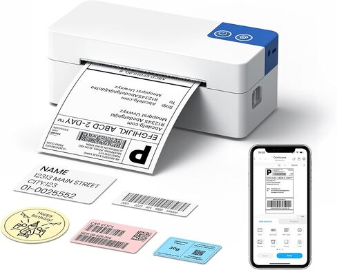 Bluetooth Thermal Shipping Label Printer, 4x6 Portable Thermal Printer, Compatible with iPhone, Android, Windows and Mac, Works with USPS, UPS, Amazon, Shopify, Etsy (White), 1 Count in Kuwait