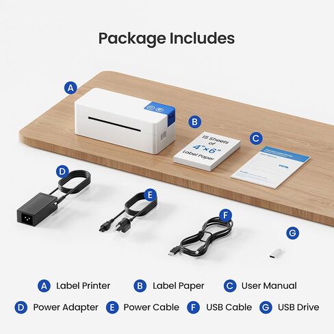 Bluetooth Thermal Shipping Label Printer, 4x6 Portable Thermal Printer, Compatible with iPhone, Android, Windows and Mac, Works with USPS, UPS, Amazon, Shopify, Etsy (White), 1 Count in Kuwait