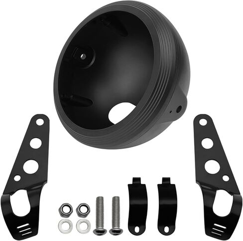5.75" Motorcycle Headlight Housing Bucket Kit, CNC Aluminum Brackets 32–40mm (Fits 39mm Forks), Compatible with Harley Sportster 883 1200 Iron, Cafe Racer Bobber, Matte Black in Kuwait