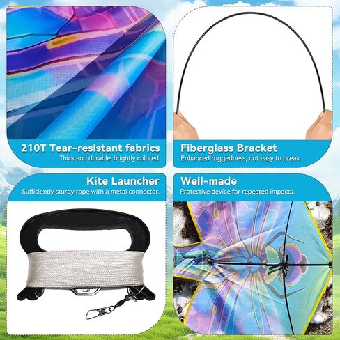 3Pack Large Kites - Butterfly Delta Dragonfly Kites for Kids and Adults, Easy to Fly for Each Park Outdoor Activities (Purple Butterfly+Rainbow Delta+Gold Dragonfly) in Kuwait