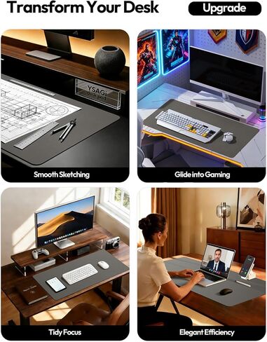 YSAGi Leather Desk Protector, Office Mat, Large Mouse Mat, Non-Slip PU Leather Blotter, Laptop Desk Pad, Waterproof Writing Pad for Office and Home (Dark Grey, 47.2" x 23.6") in Kuwait