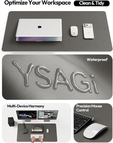 YSAGi Leather Desk Protector, Office Mat, Large Mouse Mat, Non-Slip PU Leather Blotter, Laptop Desk Pad, Waterproof Writing Pad for Office and Home (Dark Grey, 47.2" x 23.6") in Kuwait