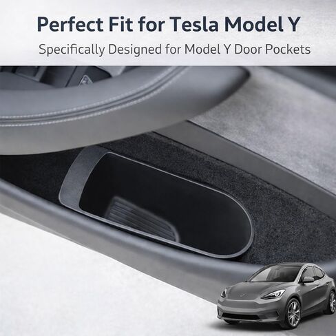 سلة مهملات الباب الأمامي لسيارة Tesla Model Y Juniper 2025+، منظم قمامة وتخزين محمول للباب الجانبي، تصميم رمي بدون استخدام اليدين، TPE مرن مقاوم للماء، سهل التنظيف، ملحقات داخلية، أسود - عبوتان in Kuwait