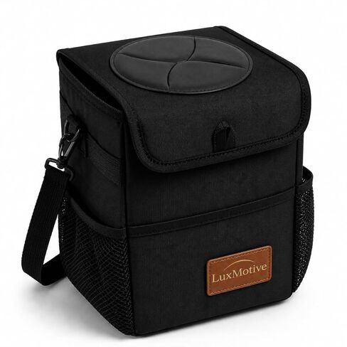 LuxMotive Car Trash Can – 3 Gallon Leakproof Waterproof Auto Trash Bin, Hanging Car Garbage Container with Lid & Storage Pockets, Foldable Car Organizer for Vehicle Interior (Black) in Kuwait