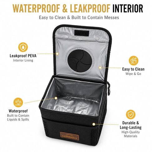 LuxMotive Car Trash Can – 3 Gallon Leakproof Waterproof Auto Trash Bin, Hanging Car Garbage Container with Lid & Storage Pockets, Foldable Car Organizer for Vehicle Interior (Black) in Kuwait
