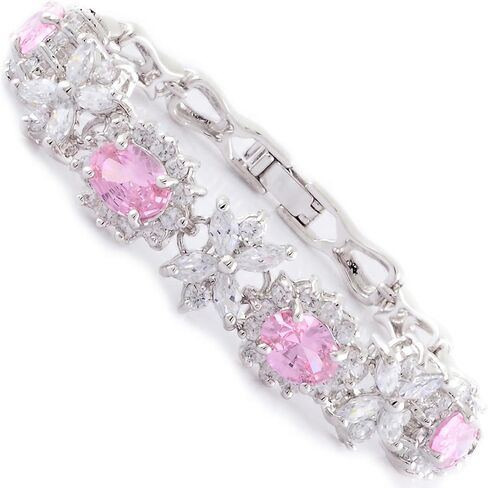 RIZILIA BLOSSOM Tennis Bracelet & Oval Cut CZ [4 Colors available] in White Gold Plated, 7" in Saudi Arabia