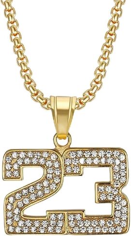 Bling Iced Out Cuban Link Chain with Number Pendant,Chunky Diamond Cubic Zirconia Basketball Pendant Gold Plated NO.23 Necklace for Men Boys,Athletes Sports Team Inspiration Jewelry in Saudi Arabia