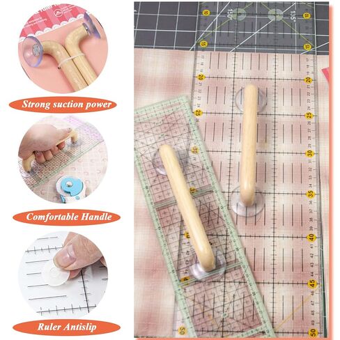 Quilting Ruler Grips, Wooden Handle with Strong Suction Cup Sewing Tools Handle for Quilting Patchwork Ruler Holder, Sewing, Cutting & Crafting Tools for Quilters in Kuwait