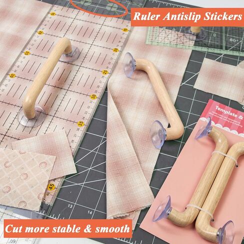 Quilting Ruler Grips, Wooden Handle with Strong Suction Cup Sewing Tools Handle for Quilting Patchwork Ruler Holder, Sewing, Cutting & Crafting Tools for Quilters in Kuwait