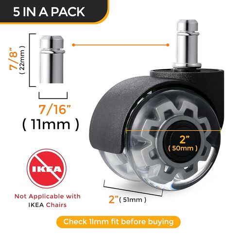 2-Inch Heavy Duty Office Chair Casters Replacement, Universal Stem Fits 99% of Chairs, Smooth & Silent Roll, No Floor Marks, Safe for All Floor Types,Supports 2000 lbs，Set of 5。 in Kuwait