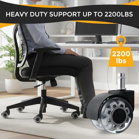 2-Inch Heavy Duty Office Chair Casters Replacement, Universal Stem Fits 99% of Chairs, Smooth & Silent Roll, No Floor Marks, Safe for All Floor Types,Supports 2000 lbs，Set of 5。 in Kuwait
