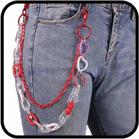 Bounzhi Cute Pants Jean Chain Layered Keychain Punk Colorful Pendants Heart Pocket Trousers Chain Hiphop Rock Wallet Chains Body Jewelry for Men and Women in Saudi Arabia