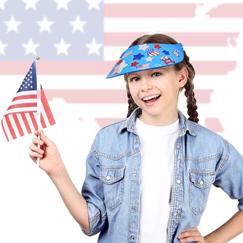 Cinrobiye 12 Set 4th of July Foam Visors Crafts Kits Bulk DIY Patriotic Sun Visor Hats DIY Crafts Sports Supplies with Stickers for Independence Day Parade Summer Beach Party Outdoor Tennis Supplies in Kuwait