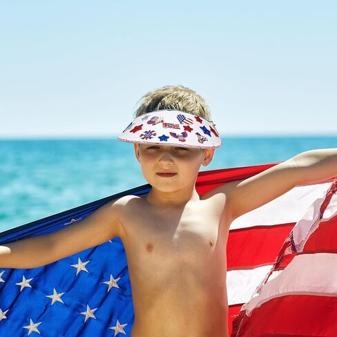 Cinrobiye 12 Set 4th of July Foam Visors Crafts Kits Bulk DIY Patriotic Sun Visor Hats DIY Crafts Sports Supplies with Stickers for Independence Day Parade Summer Beach Party Outdoor Tennis Supplies in Kuwait