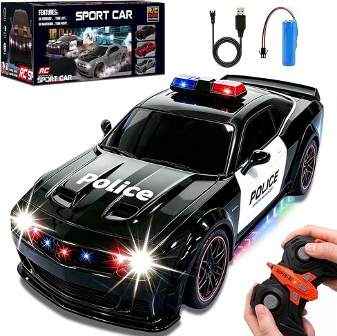 Police Car Toy, Remote Control Police Car with LED Strobe Lights & Blaring Police Siren & Smoke Effect, Remote Control car for Boys 4-7, Police Cars for Kids Ages 4-8 in Kuwait