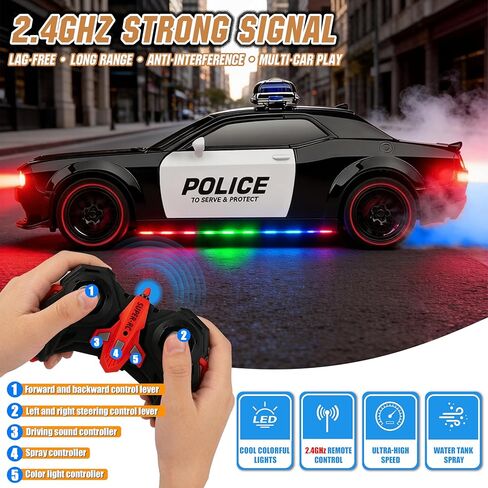 Police Car Toy, Remote Control Police Car with LED Strobe Lights & Blaring Police Siren & Smoke Effect, Remote Control car for Boys 4-7, Police Cars for Kids Ages 4-8 in Kuwait