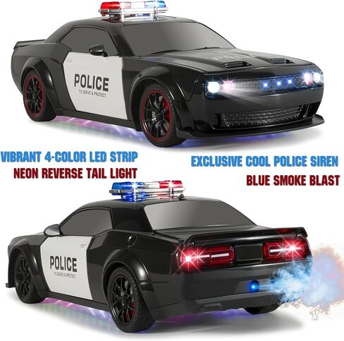 Police Car Toy, Remote Control Police Car with LED Strobe Lights & Blaring Police Siren & Smoke Effect, Remote Control car for Boys 4-7, Police Cars for Kids Ages 4-8 in Kuwait