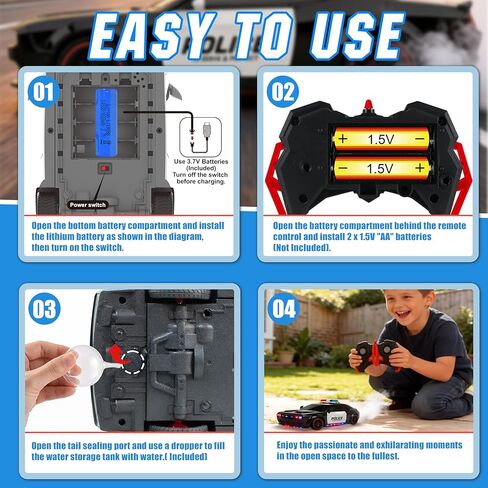 Police Car Toy, Remote Control Police Car with LED Strobe Lights & Blaring Police Siren & Smoke Effect, Remote Control car for Boys 4-7, Police Cars for Kids Ages 4-8 in Kuwait