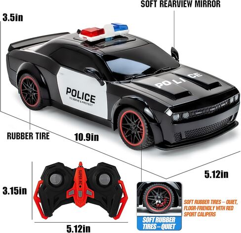 Police Car Toy, Remote Control Police Car with LED Strobe Lights & Blaring Police Siren & Smoke Effect, Remote Control car for Boys 4-7, Police Cars for Kids Ages 4-8 in Kuwait