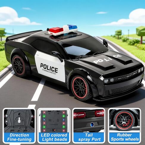 Police Car Toy, Remote Control Police Car with LED Strobe Lights & Blaring Police Siren & Smoke Effect, Remote Control car for Boys 4-7, Police Cars for Kids Ages 4-8 in Kuwait