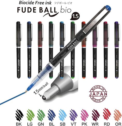 قلم كرة دوارة OHTO Fude Ball Bio 1.5، جريء للغاية 1.5 مم، حبر خالٍ من المبيدات الحيوية قائم على الماء، بنفسجي، CFR-15FBO-VT، عبوة من 12 قطعة in Kuwait