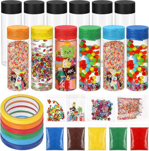 146 Pcs Adult Sensory Bottles Filler Fine Kits Sensory Bin Items Counting Sorting Supplies for Office Education Activities Include Pom Poms Pen Scissors Notebooks in Kuwait