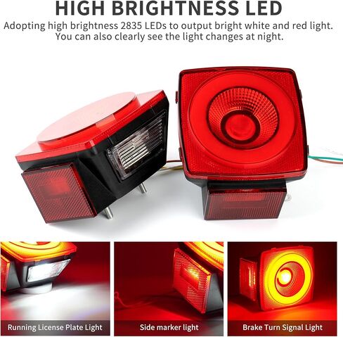 12V Square LED Trailer Light Kit – Stop Turn Tail Brake Running License Lights with Wiring Kit for Trailers, Trucks, RVs, Boats, Campers in Kuwait