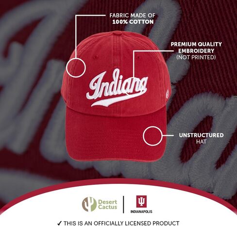 قبعة بيسبول جامعة صبار الصحراء إنديانا Hoosiers Bloomington قبعات مطرزة ذات حواف قبعة قابلة للتعديل بحزام قماش للبالغين (نمط F1) أبيض in Saudi Arabia