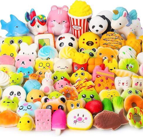 WATINC Random 70Pcs Squeeze Toys, Birthday Gifts for Kids Party Favors, Slow Rising Simulation Bread Squeeze Stress Relief Squeeze Toys Goodie Bags Egg Filler in Kuwait