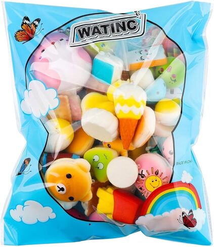 WATINC Random 70Pcs Squeeze Toys, Birthday Gifts for Kids Party Favors, Slow Rising Simulation Bread Squeeze Stress Relief Squeeze Toys Goodie Bags Egg Filler in Kuwait