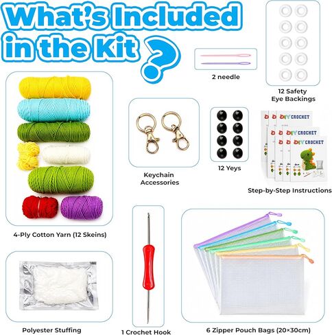 Crochet Kits for Begainners – 6 pcs Animal Amigurumi Set, 6 pcs Zipper Bag, Beginner Crochet Starter Pack for Adults & Kids, Learn to DIY Craft Stitch with Yarn, Hooks, Stuffing & Paper Instructions in Kuwait