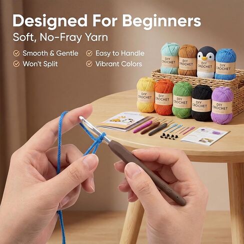 Crochet Kits for Begainners – 6 pcs Animal Amigurumi Set, 6 pcs Zipper Bag, Beginner Crochet Starter Pack for Adults & Kids, Learn to DIY Craft Stitch with Yarn, Hooks, Stuffing & Paper Instructions in Kuwait
