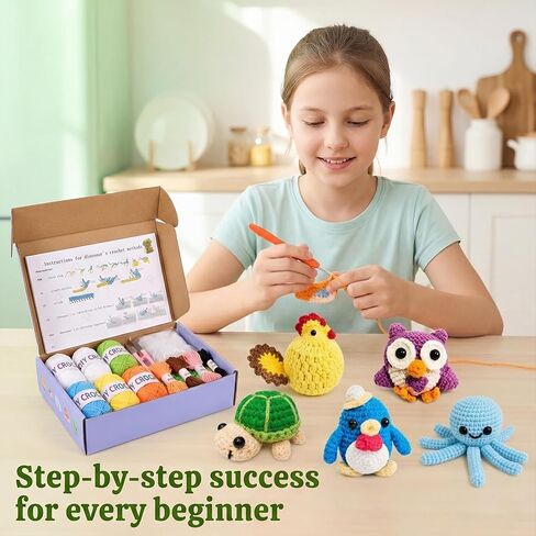 Crochet Kits for Begainners – 6 pcs Animal Amigurumi Set, 6 pcs Zipper Bag, Beginner Crochet Starter Pack for Adults & Kids, Learn to DIY Craft Stitch with Yarn, Hooks, Stuffing & Paper Instructions in Kuwait
