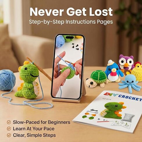 Crochet Kits for Begainners – 6 pcs Animal Amigurumi Set, 6 pcs Zipper Bag, Beginner Crochet Starter Pack for Adults & Kids, Learn to DIY Craft Stitch with Yarn, Hooks, Stuffing & Paper Instructions in Kuwait