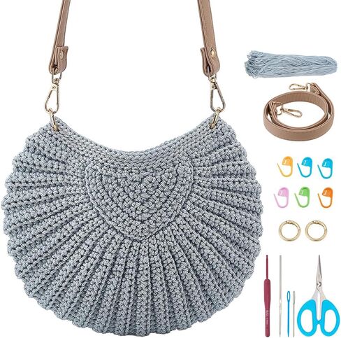 ACRNIGHEET Crochet Bag Kit for Beginners Adults Short Strap Shoulder Bag Knitting Kit with Yarn and Hook Boho DIY Craft Kits Gift for Adults with Video Guide Tutorial Crochet Starter Kit in Kuwait