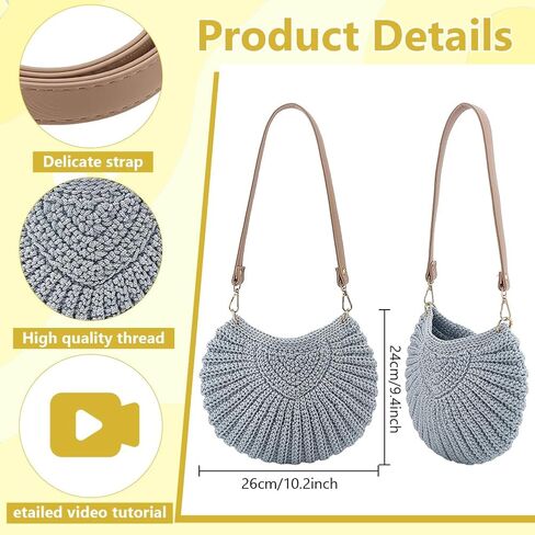 ACRNIGHEET Crochet Bag Kit for Beginners Adults Short Strap Shoulder Bag Knitting Kit with Yarn and Hook Boho DIY Craft Kits Gift for Adults with Video Guide Tutorial Crochet Starter Kit in Kuwait
